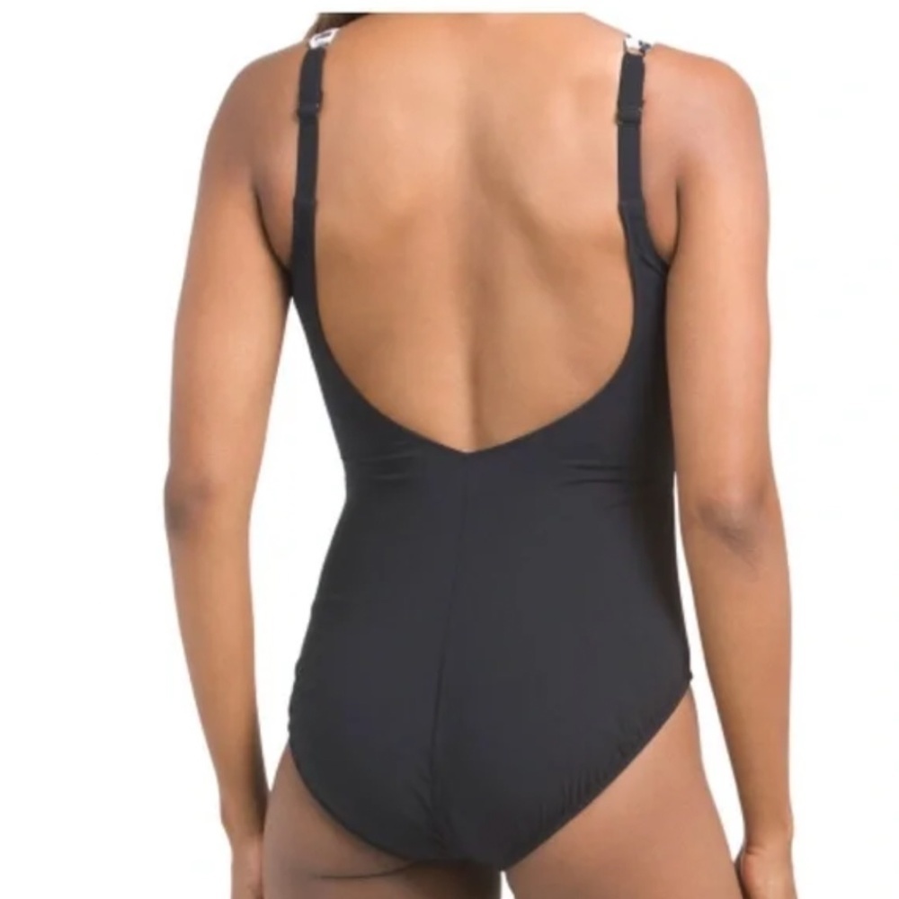 Profile by Gottex Dotty Underwire V-Neck Twist One Piece Swimsuit 10 White Black - Picture 2 of 8